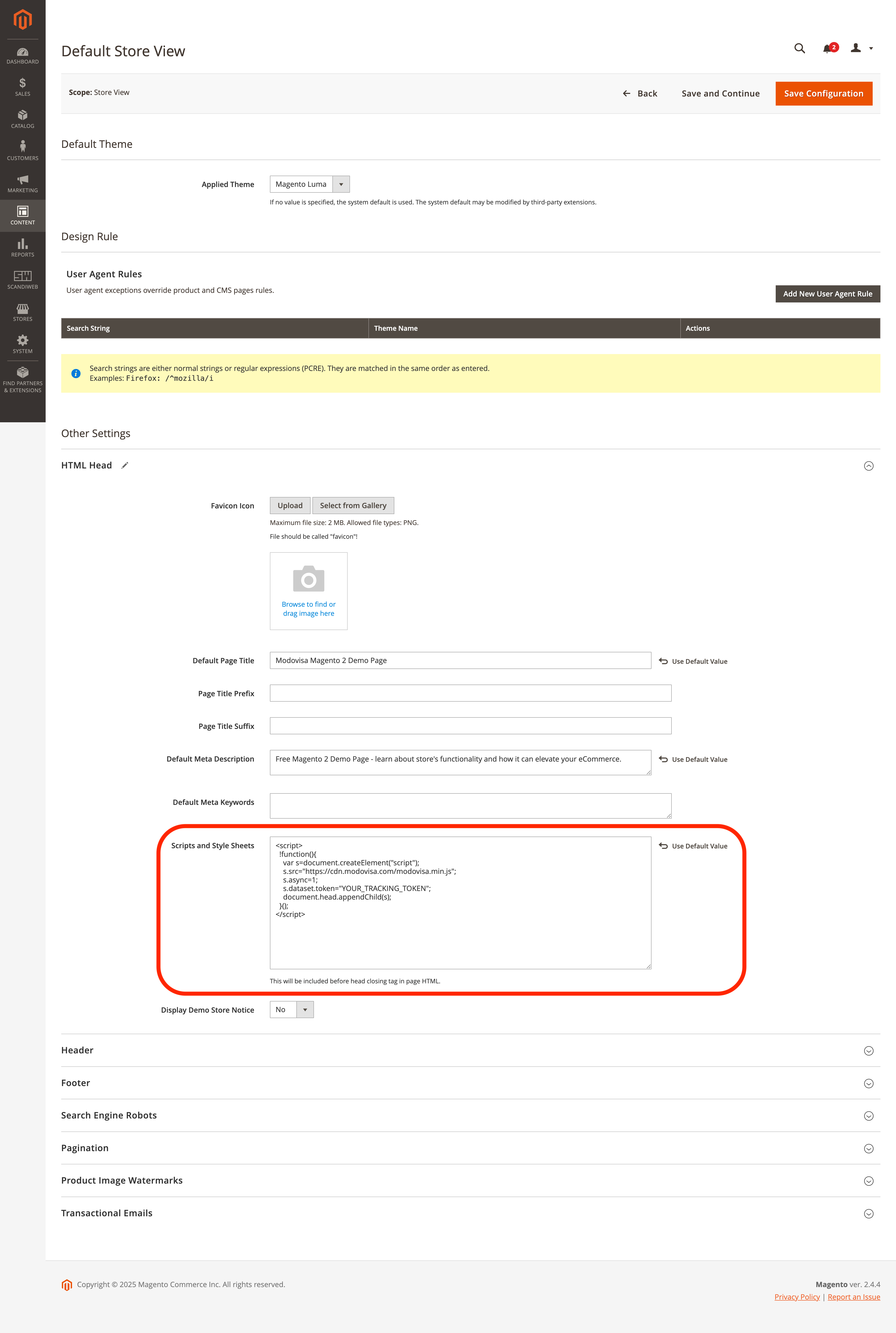 Magento HTML Head section